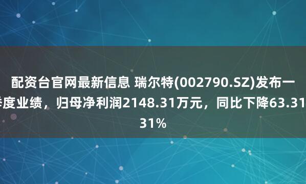 配资台官网最新信息 瑞尔特(002790.SZ)发布一季度业绩，归母净利润2148.31万元，同比下降63.31%